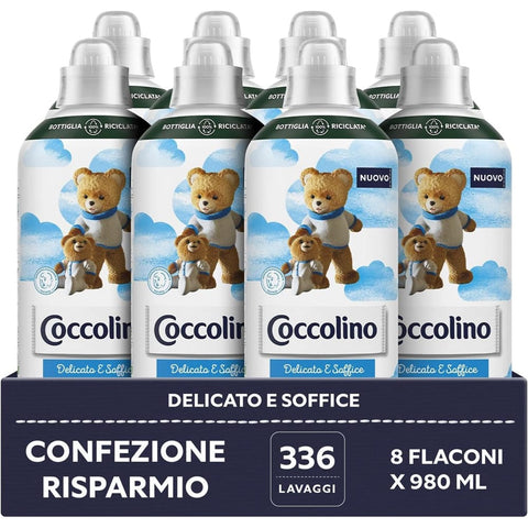 Coccolino Flüssiger Weichspüler Coccolino Weichspüler, zart und weich, hypoallergen und dermatologisch getestet, Format bis zu 336 Wäschen, 8 x 980 ml, mild duftend italienisch Original 8720181351853