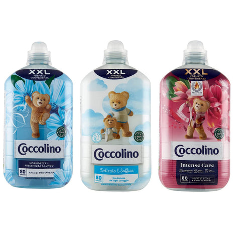 Coccolino Ammorbidente Concentrato Convenience-Format XXL Konzentrierter Weichspüler Zart und Weich - Frühlingsluft - Tiare-Blüten und Rote Früchte (3 x 2Lt) Testpaket Original italienisch