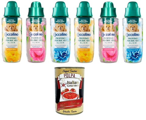 coccolino Stoff-Deodorant Coccolino Profumatore bucato Testpaket freschezza celeste,prima fioritura, bouquet estivo himmlische Frische, erste Blüte, Sommerstrauß 6x342ml+ Italian Gourmet polpa 400g 8720181496547