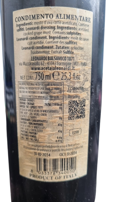 Colavita Essig Leonardi Condimento Balsamico Dama "Serie 3" Balsamico-Dressing 750ml - Ruiniertes Etikett 8033378340050