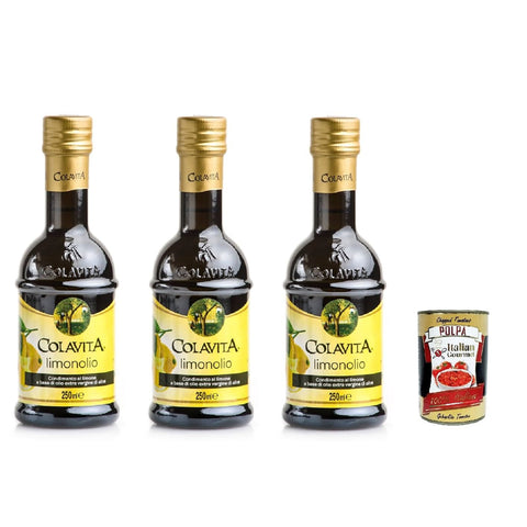 Colavita Limonolio Olio aromatizzato al limone Olivenöl extra vergine mit Zitrone 3x250-ml italienisch Original + kostenlos polpa 400 g