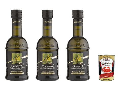 Colavita Koch- & Backzutaten Colavita Olio Extra Vergine Di Oliva Selezione Italiana 3x 250ml, Natives Olivenöl extra 100% italienisch + Italian Gourmet polpa 400g 8001876020033