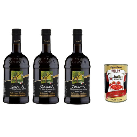 Colavita Koch- & Backzutaten Colavita Olio Extra Vergine Di Oliva Selezione Italiana 3x 500ml, Natives Olivenöl extra 100% italienisch Original italienisch inkl. Italian Gourmet Polpa 400g 8001876020026
