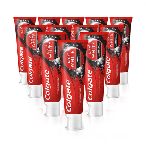 Colgate Zahnpasta Max White Charcoal 12x75ml - Zahncreme mit Aktivkohle, entfernt bis zu 100% der oberflächlichen Verfärbungen Original italienisch