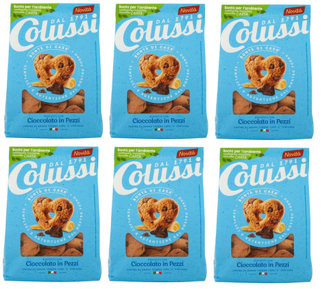 Colussi Kekse 6x Colussi Biscotti Frollino con Cioccolato in Pezzi Butterkekse mit Schokoladenstückchen Kekse Biscuits 300g 8002590075293