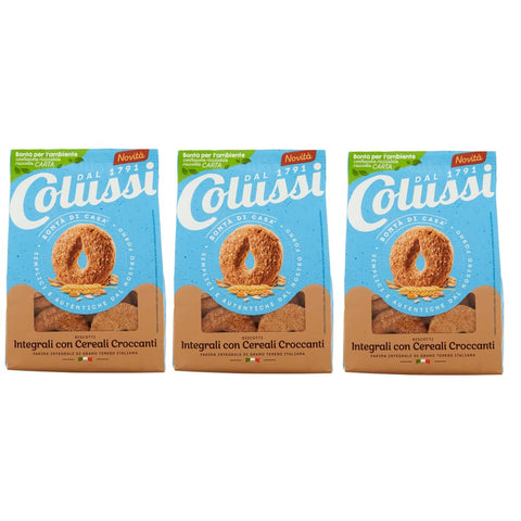 Colussi Kekse Colussi Integrali con Cereali Croccanti Biscotti con farina di frumento integrale e cereali croccanti Kekse mit Vollkornmehl und knusprigen Cerealien 300g Beutel 3x Original italienisch 8002590075286