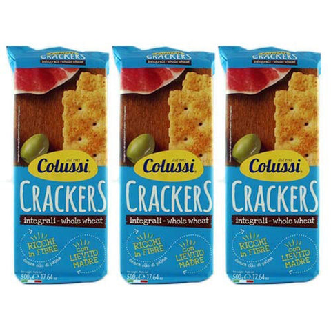 COLUSSI Crackers integrali - whole wheat 'Vollkorncracker', 500 g 3x Original italienisch