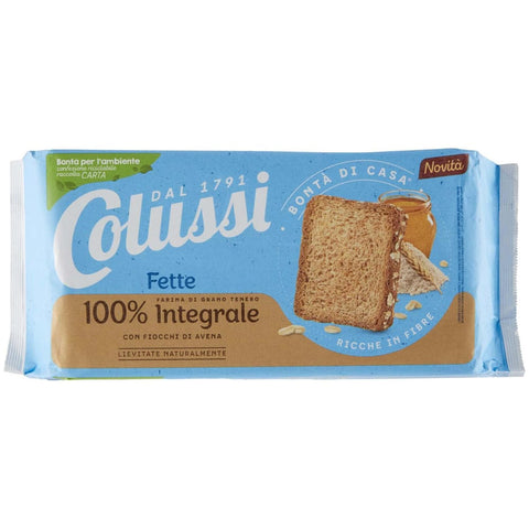 Colussi Zwieback Colussi Fette Biscottate Integrali Zwieback mit Vollkornmehl Gebackenem Brot Packung mit 425 g, jede Packung enthält 48 Zwieback italienisch Original 8002590075460