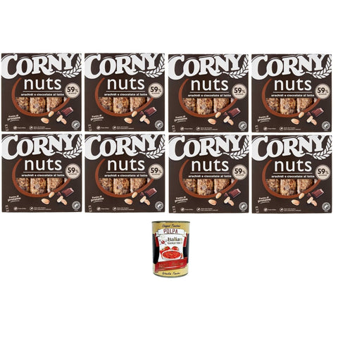 Corny Nuts Riegel Müsliriegel Corny Nuts Riegel mit Getreide, Erdnüssen und Milchschokolade, ohne Palmöl, Ballaststoffquelle 8x96gr Original italienisch inkl. Italian Gourmet Polpa 400g 8032804040014