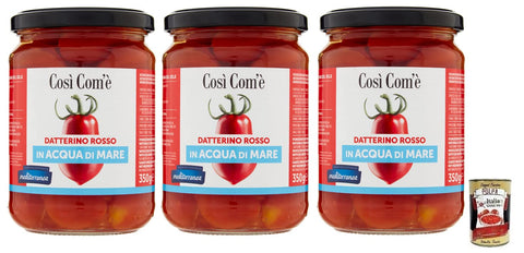Cosi com'è Gemüse 3x Così Com'è Datterino Rosso,Rote Datterino-Tomate im Meerwasser,Italienische Tomaten, 350g Glas + Italian Gourmet Polpa di Pomodoro 400g Dose 8017995200751