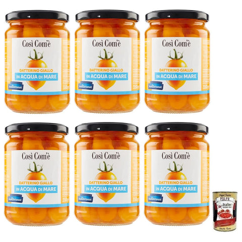 Cosi com'è Così Com'è Datterino Giallo Gelbe Datterino-Tomate im Meerwasser Italienische Tomaten Glas 350 g 6x italienisch Original Pastasauce + kostenlos Polpa di
