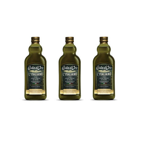 Costa D'oro Oliven 3x MHD 3/10/2026 Costa D'oro 100% Italiano Fruttato Olio Extra Vergine di Oliva Natives Olivenöl Extra 1Lt Speiseöl nur mit italienischen Olive Original italienisch 8007270000152