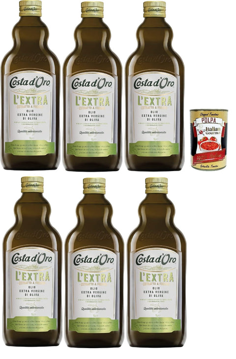 Costa d'oro Extra, die zusätzliche. Kälte extrahiert extrahiertes Olivenöl extrahiert. Ausgewogener Geschmack 6x1l Original italienisch Feinkost