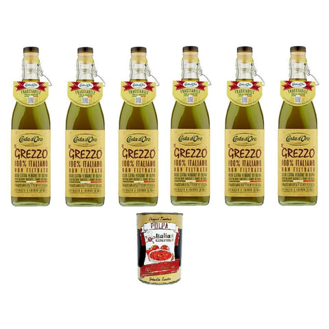 Costa d'oro Oliven Costa d'oro il grezzo 100% italiano non filtrato olio extra vergine di oliva rohes 100% italienisches ungefiltertes natives Olivenöl extra 6x75ml Original italienisch inkl. Italian Gourmet Polpa di Pomodoro 400g 8007270129501
