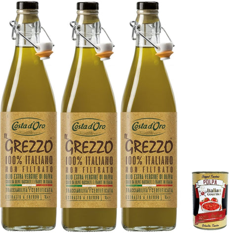 Costa D'oro Il Grezzo Olio extra vergione di oliva, Extra Natives Olivenöl Ungefiltertes & Kaltgepresstes 3x 750 ml italienisch Original