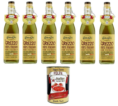 Costa d'oro Oliven Costa d'Oro Il Grezzo Olio extra vergione di oliva, Extra Natives Olivenöl - Ungefiltertes & Kaltgepresstes 6x 750ml + Italian Gourmet polpa 400g 0