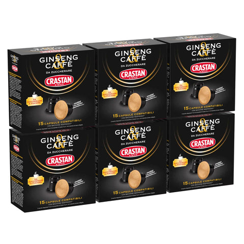 Crastan 1870 90 Kapseln, 6 Schachteln mit 15 Ginseng und Kaffee Getränkekapseln 1x630g Original italienisch