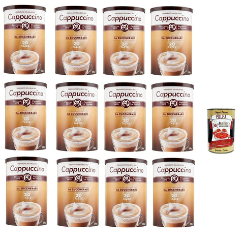 Crastan Instantkaffee Crastan Cappuccino Classico da zuccherare Instantkaffee, Cappuccino löslicher ungesüßt 12x 250g Original italienisch inkl. Italian Gourmet Polpa 400g 8032804040014