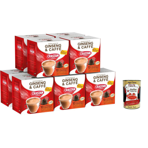 Crastan, 100 Kapseln, 10 Kisten aus 10 Kapseln Ginseng und Kaffeetränk, Kapseln kompatibel mit süßem Geschmack, um zu süßen, glutenfrei, 100% in Italien
