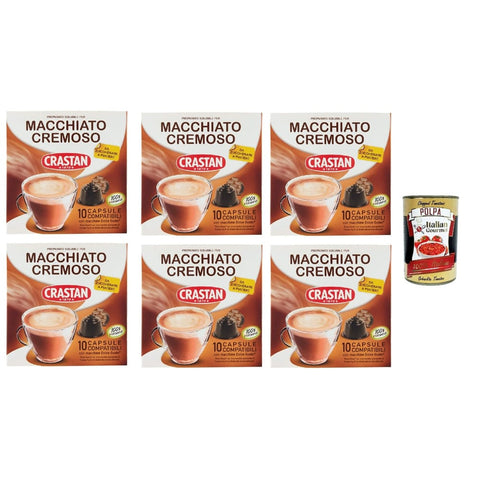 Crastan Kapseln & Pads Crastan 60 Kapseln, 6 Kisten aus 10 Kapseln Macchiato e cremoso Geschmack, Kapseln, die mit süßem Geschmack kompatibel sind, um zu süßen zu schmecken Original italienisch inkl. Italian Gourmet Polpa 400g 8032804040014