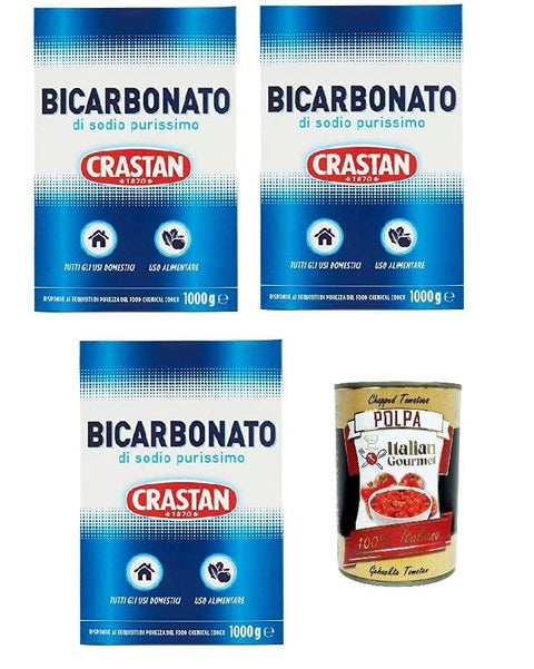 Crastan Bicarbonato di sodio purissimo reines Natriumbicarbonat für den Heimgebrauch und für Lebensmittel 3x1000 g italienisch Original Pastasauce + gratis