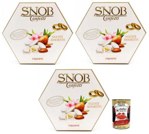 Crispo Frucht- & Kräuterbonbons 3x Crispo SNOB Lieto Evento Bianco Confetti Weißes Konfetti, 6 Verschiedene Geschmacksrichtungen 500g + Italian Gourmet Polpa di Pomodoro 400g Dose 8005085706962