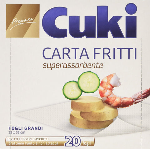 Cuki Zubehör für Friteusen Cuki – Papier Frittierkorb, Supersaugfähiges, 32 x 33 cm – 4 Packungen mit 20 Blätter [80 Blatt] 8003980210010