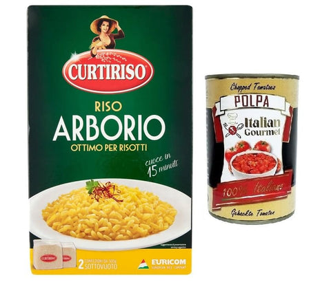 Curtiriso Pflegestifte & Lippenbalsam Curtiriso Riso Arborio,100% Italienischer Reis,ideal für alle Risottos,15 Minuten,Packung mit 1Kg + Italian Gourmet Polpa di Pomodoro 400g Dose 8017759011104