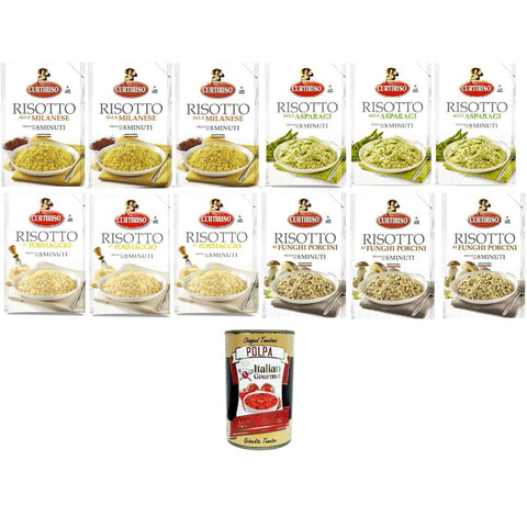 Curtiriso Reisgerichte Curtiriso Risotto Testpaket Milanese,Funghi Porcini,Asparagi,Parmigiana,Mailänder, Steinpilze, Spargel, Parmigiana 12x175 gr italienisch Original 8017759646795