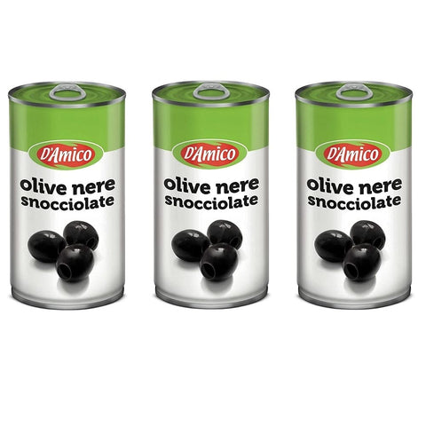 D'Amico Olive Nere Snocciolate Entkernte Schwarze Oliven Dose Glutenfrei 3x 350g italienisch Original
