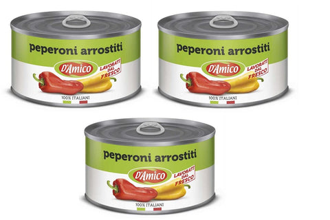 D'amico Peperoni Arrostiti Interi e Spellati Ganze und Geschälte Geröstete Peperoni Frisch Verarbeitet 3x 400g italienisch Original
