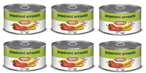 D'amico Peperoni Arrostiti Interi e Spellati Ganze und Geschälte Geröstete Peperoni Frisch Verarbeitet 6x 400g italienisch Original