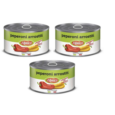 D'amico Gemüsegerichte D'amico Peperoni Arrostiti Interi e Spellati Ganze und Geschälte Geröstete Peperoni Frisch Verarbeitet 3x 400g italienisch Original 8005695008609
