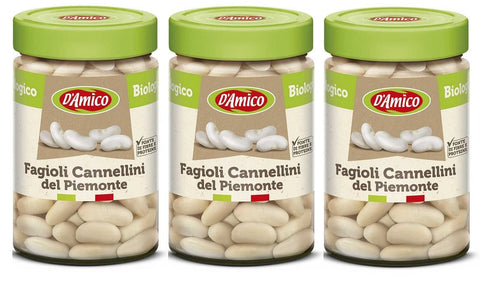 D'amico Hülsenfrüchte & Bohnen 3x D'Amico Fagioli Cannellini del Piemonte Bio Bio-Cannellini-Bohnen aus dem Piemont Gekochte Bohnen erkunft Italien 310g 8005695013153