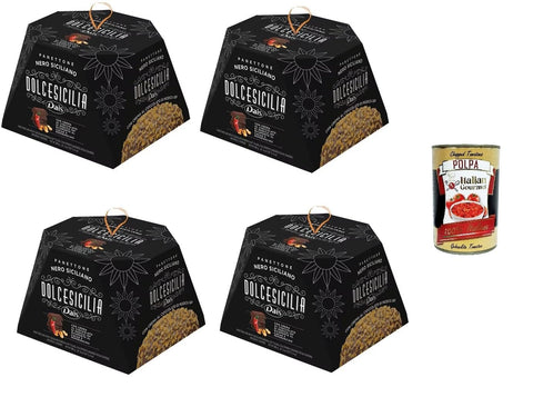 Dais Brot & Backwaren Dais Panettone Nero Siciliano Dolcesicilia, Panettone Mit Modica-Schokoladencreme IGP, umhüllt von Kakao und Chili 4x800 gr + Italian Gourmet polpa 400g 8004920444038