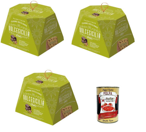 Dais Kuchen & Torten Dais Panettone Dolcesicilia Cuore Siciliano Mit sizilianischer Pistaziencreme und dunklen Schokoladenstückchen 3x750gr + Italian Gourmet polpa 400g 8004920444113