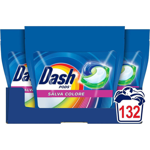 Dash Pods Waschmittel in Kapseln, 132 Waschgänge (44 x 3), Farbspeicher, hält die Farben lebendig, auch bei Kälte und in kurzen Zyklen italienisch Original