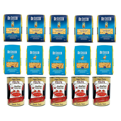 DE CECCO Gemüse DE CECCO Casareccia n.88 500G 5x Original italienisch inkl. 5x De Cecco Penne Rigate n. 41 und Italian Gourmet Polpa di Pomodoro Fein gehacktes Tomatenmark 5x 400g 8032804040014