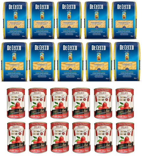De Cecco Gemüse Testpaket De Cecco italienisch Pasta Penne Rigate - Tortiglioni ( 10 x 500g ) + Italian Gourmet Pelati dosen italienische geschälte Tomaten ( 12 x 400g ) 8001250120410
