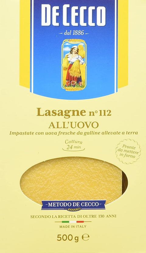 De Cecco Internationale Nudeln 12x Pasta De Cecco 100% Italienisch Lasagne all'uovo n. 112 Nudeln mit ei 500g 8001250211125