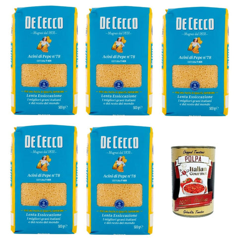 De Cecco Internationale Nudeln De Cecco Acini di Pepe N°78, 100% Italienisch Pasta Nudeln 5x 500g + Italian Gourmet Polpa 400g 8001250120786