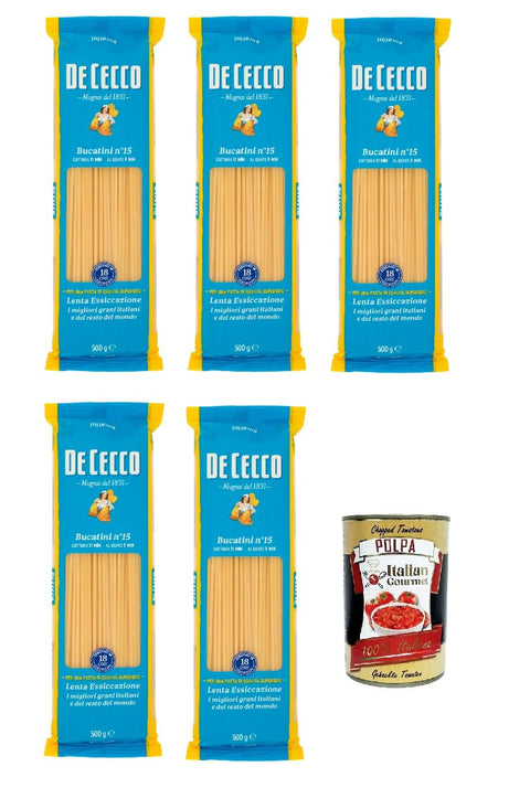 De Cecco Internationale Nudeln De Cecco Bucatini N°15 100% Italienisch Pasta Nudeln 5x 500g + Italian Gourmet Polpa 400g 8001250120151