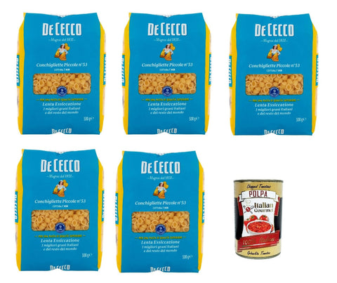 De Cecco Internationale Nudeln De Cecco Conchigliette Piccole N°53, 100% Italienisch Pasta Nudeln 5x 500g + Italian Gourmet Polpa 400g 8001250120533