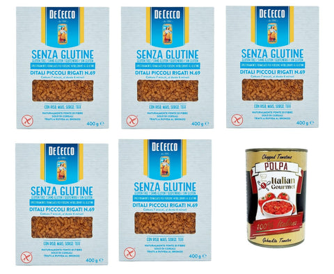 De Cecco Internationale Nudeln De Cecco Ditali Piccoli Rigati senza Glutine No. 23, Glutenfrei,100% Italienisch Pasta Nudeln gluten free 5x 400G + Italian Gourmet polpa 400g 8001250014160