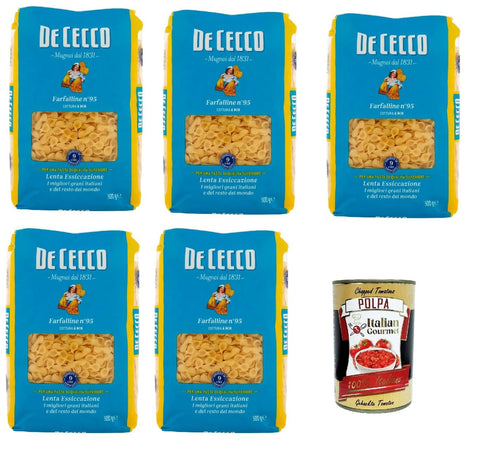 De Cecco Internationale Nudeln De Cecco Farfalline N°95, 100% Italienisch Pasta Nudeln 5x 500g + Italian Gourmet Polpa 400g 8001250120953