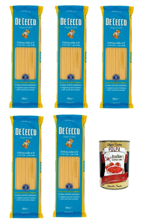 De Cecco Internationale Nudeln De Cecco Fettuccelle N°6 100% Italienisch Pasta Nudeln 5x 500g + Italian Gourmet Polpa 400g 8001250120069