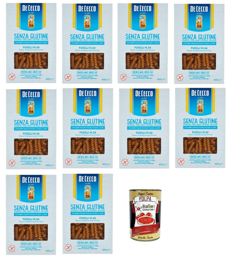 De Cecco Internationale Nudeln De Cecco Fusillii senza Glutine No.34, Glutenfrei,100% Italienisch Pasta Nudeln gluten free 10x 400G + Italian Gourmet polpa 400g 8001250014146