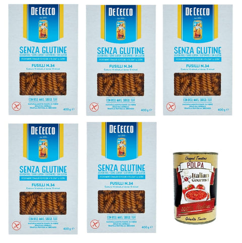 De Cecco Internationale Nudeln De Cecco Fusillii senza Glutine No.34, Glutenfrei,100% Italienisch Pasta Nudeln gluten free 5x 400G + Italian Gourmet polpa 400g 8001250014146