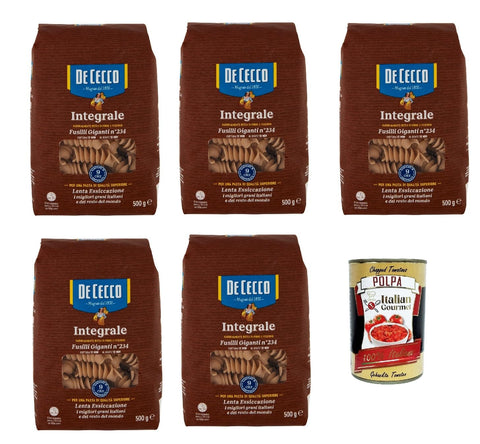 De Cecco Internationale Nudeln De Cecco Integrale Fusilli Giganti N° 234, Pasta integrale, Vollkornnudeln, 5x 500g + Italian Gourmet polpa 400g 8001250006202