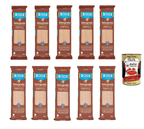 De Cecco Internationale Nudeln De Cecco Integrale Long Pasta testpaket, Spaghetti und Linguine Pasta integrale, Vollkornnudeln, 10x 500g + Italian Gourmet polpa 400g 8001250310071